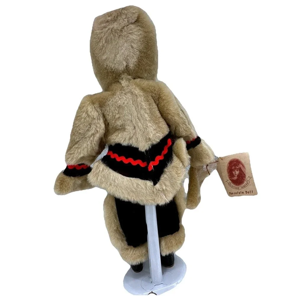 Vintage Porcelain Eskimo Doll Faux‎ Fur Hooded Outfit Display Collectible
